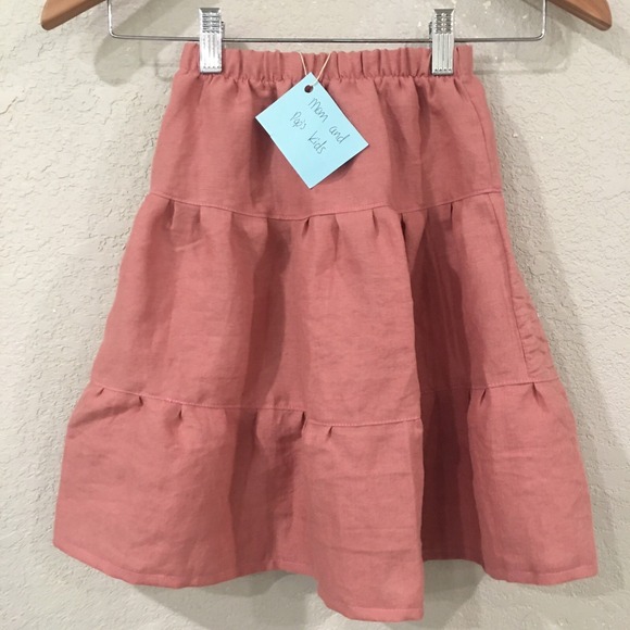 Skirt Girl 2T 100% Linen Maxi Pink Ruffle Tiered Pull On Boho Mom and Pop's Kids - Picture 1 of 9